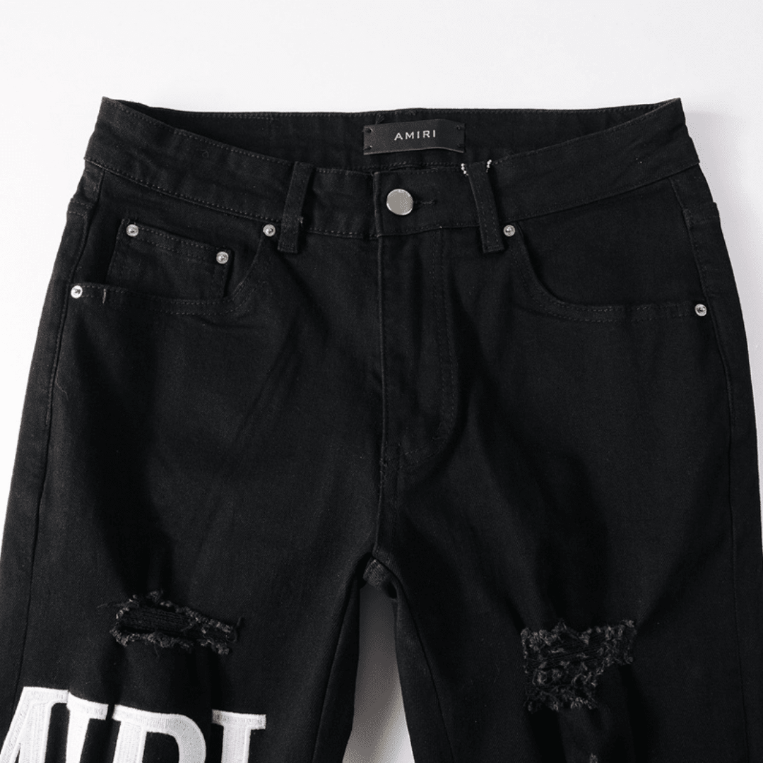 Amr Ripped White Logo Jeans