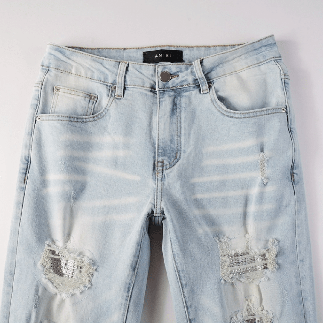 Amr Ripped Light Blue Diamonds Jeans