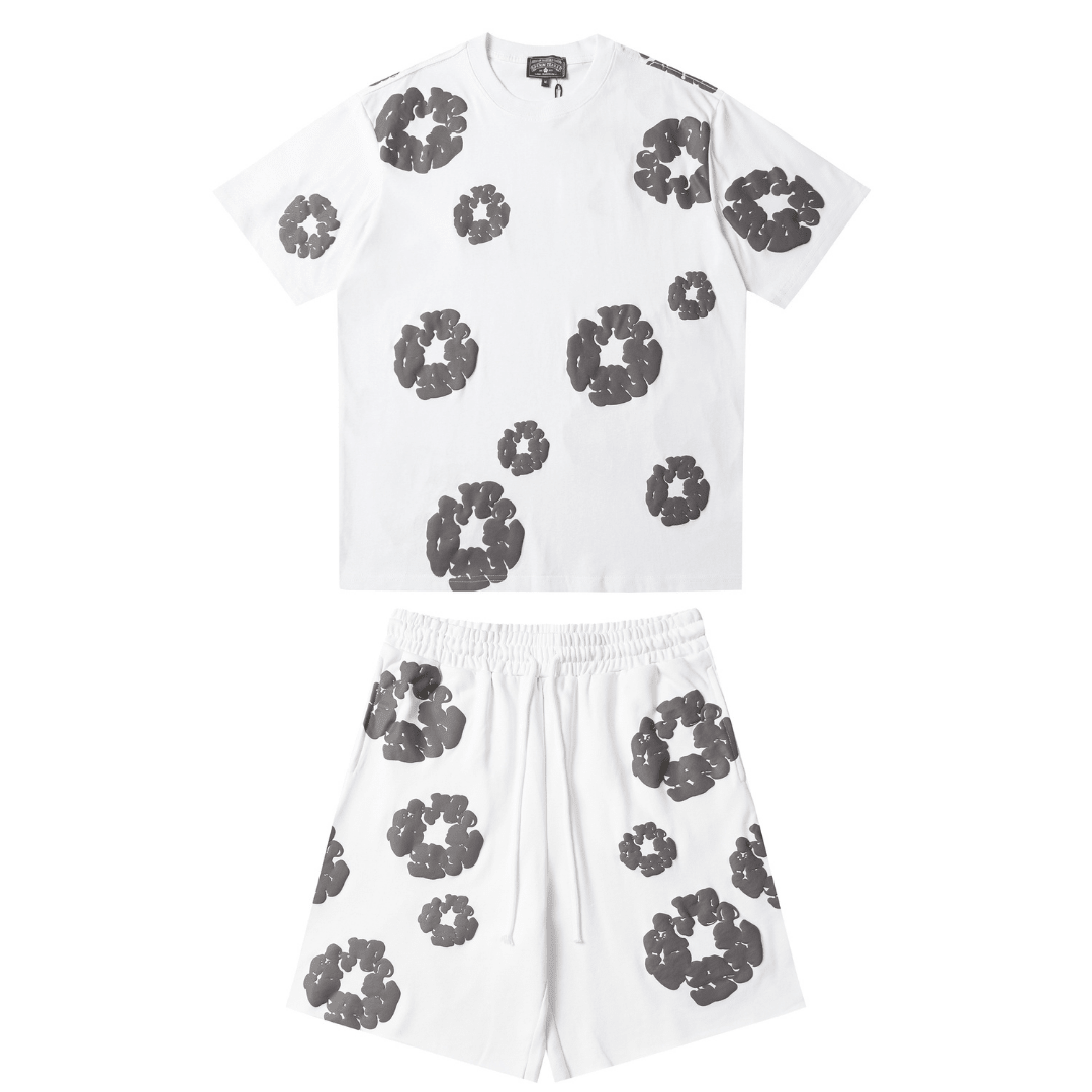 Denim Trs White Grey Short set