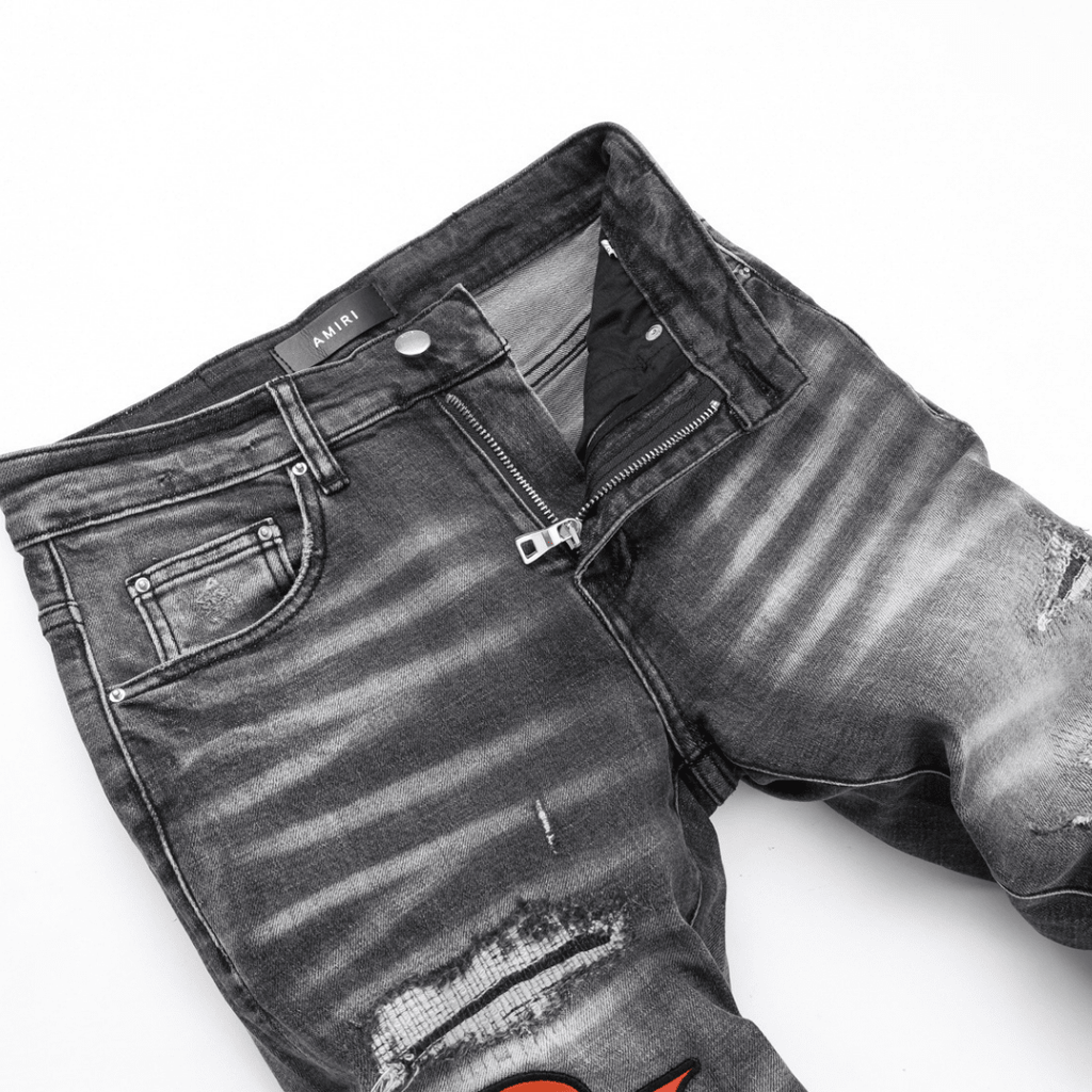 Amr Staggered Grey Logo Jeans