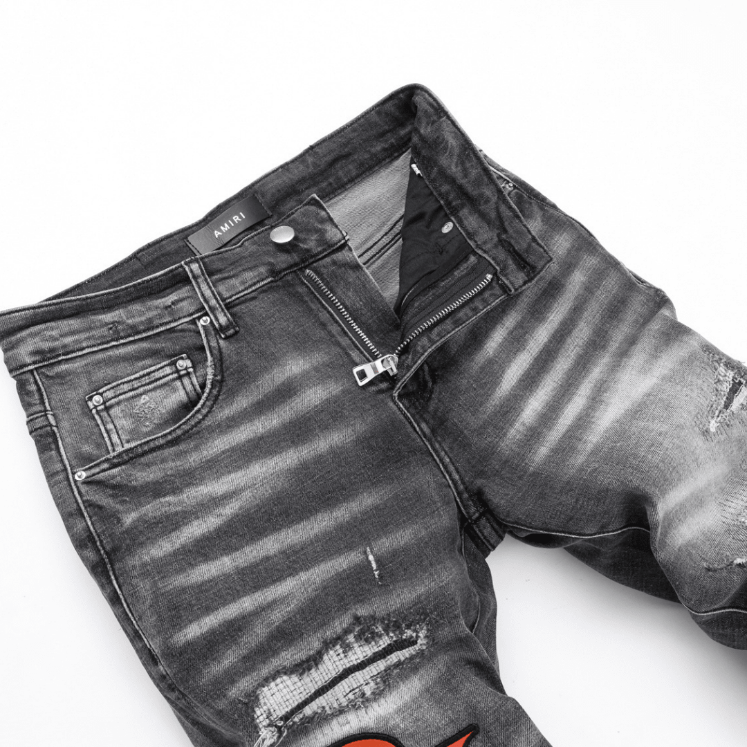 Amr Staggered Grey Logo Jeans