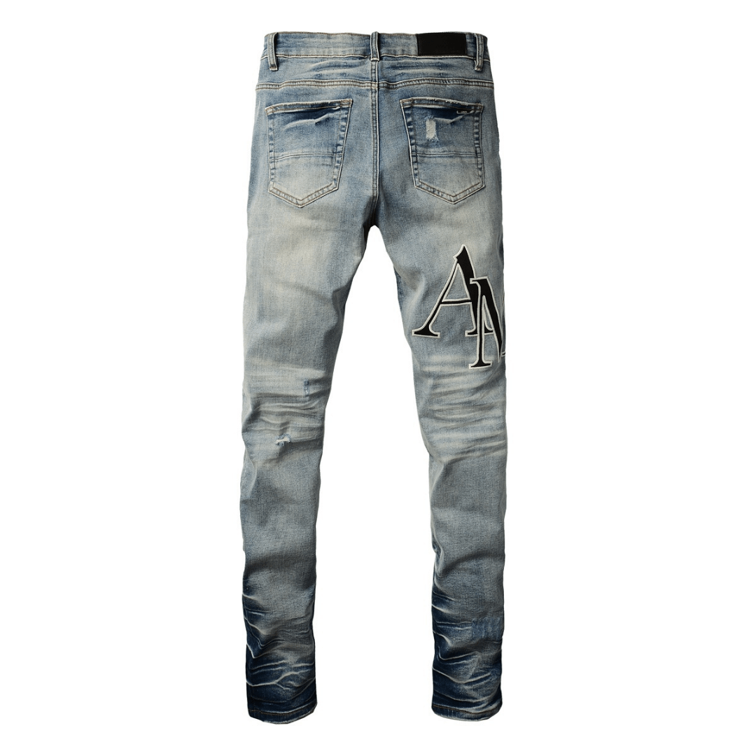 Amr Staggered Blue Jeans