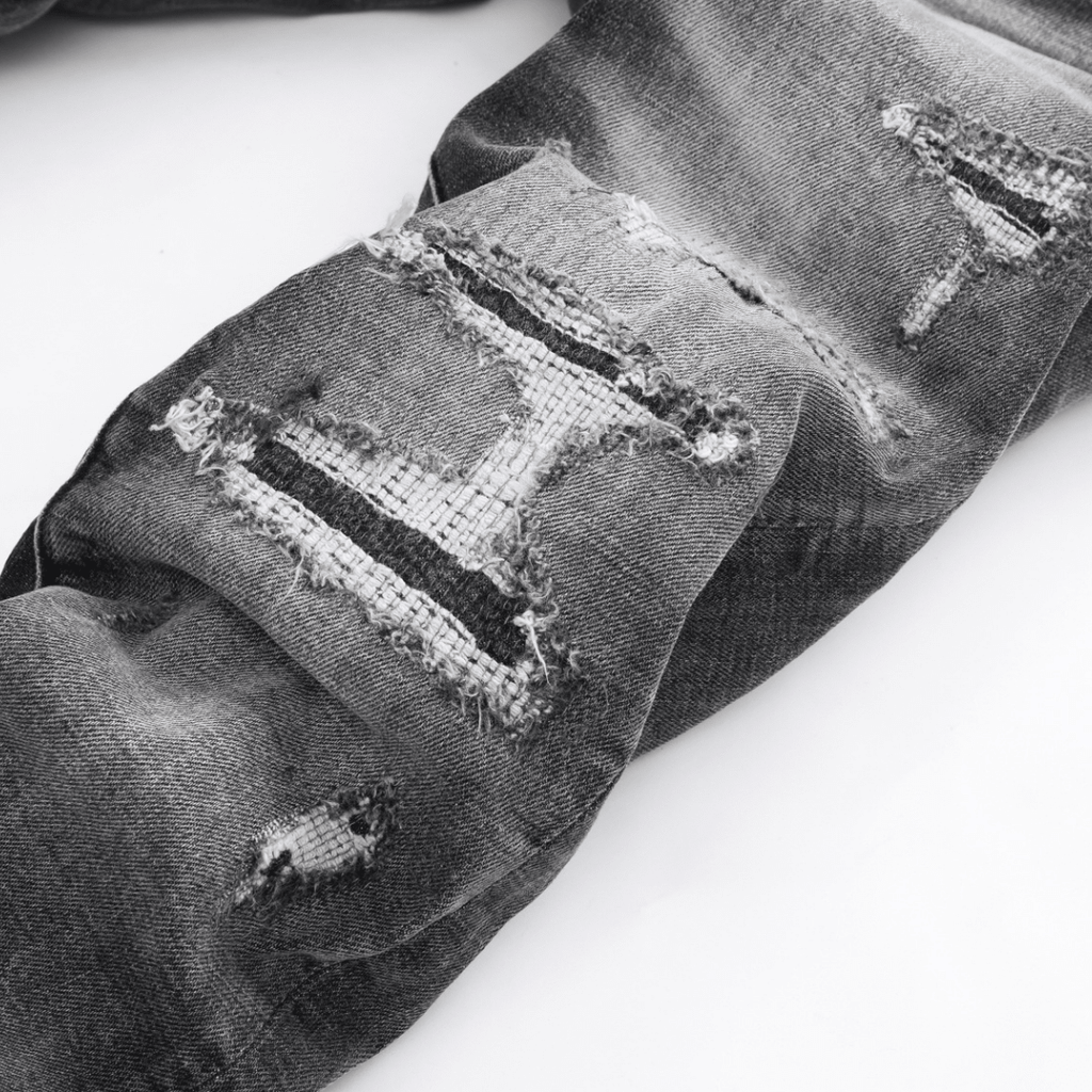 Amr Staggered Grey Logo Jeans