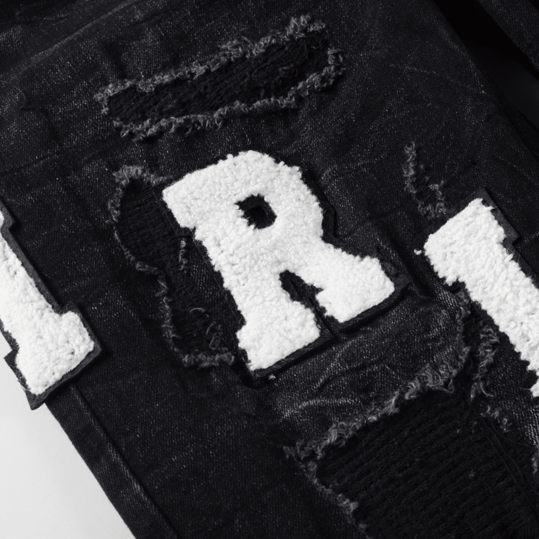 Amr White Logo Distressed Jeans