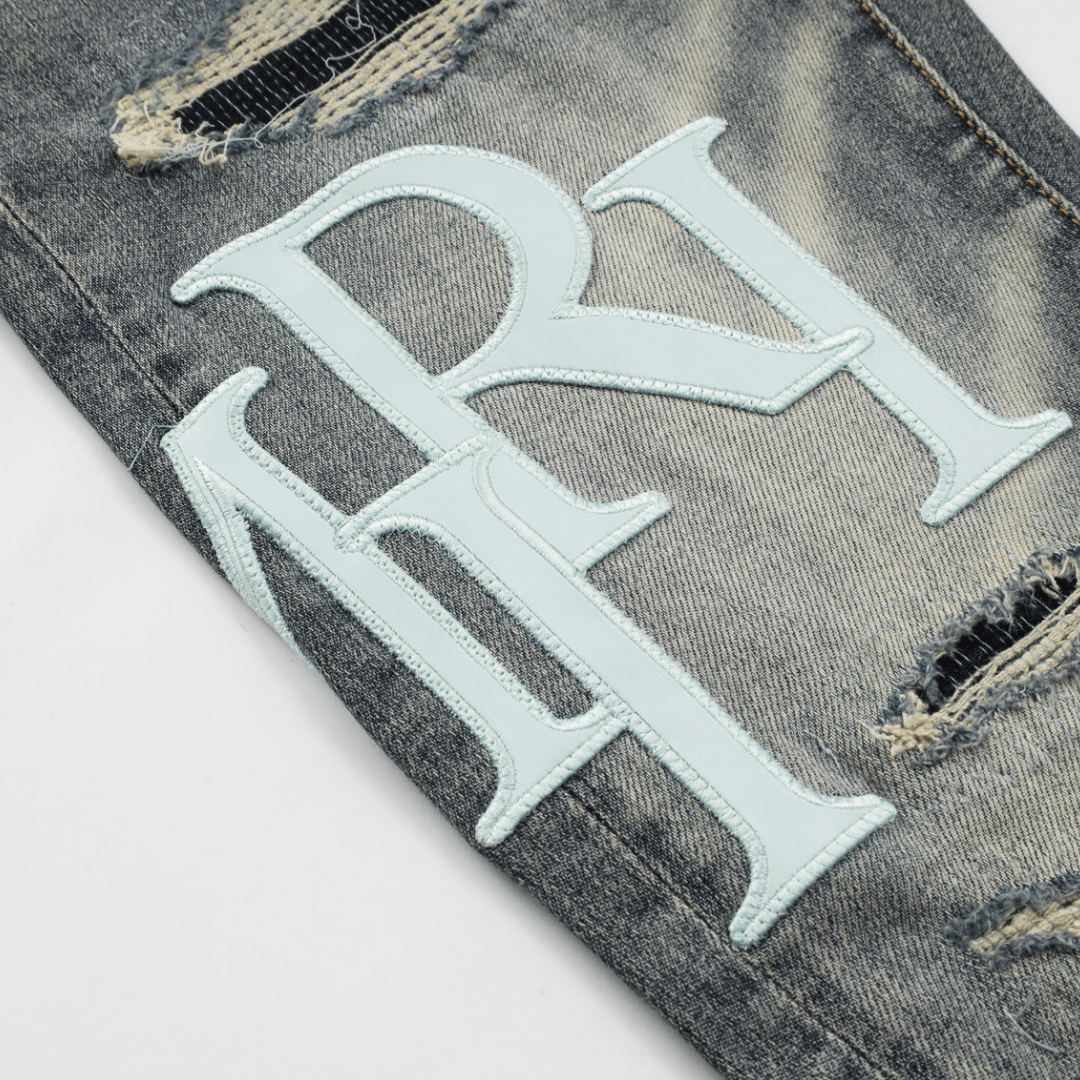 Amr Staggered Grey Blue Jeans