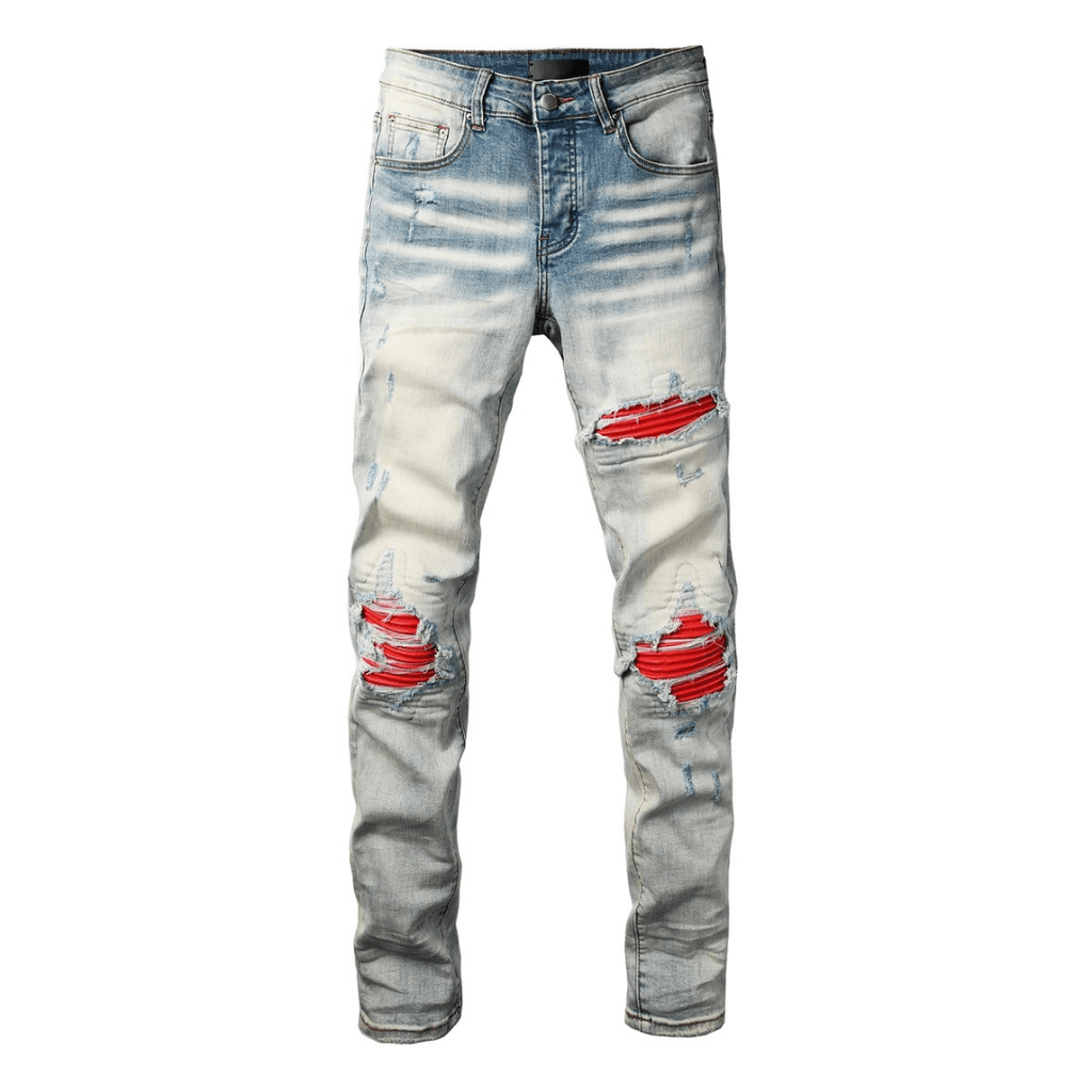 Amr Red Patch Ripped Jeans