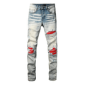 Amr Red Patch Ripped Jeans