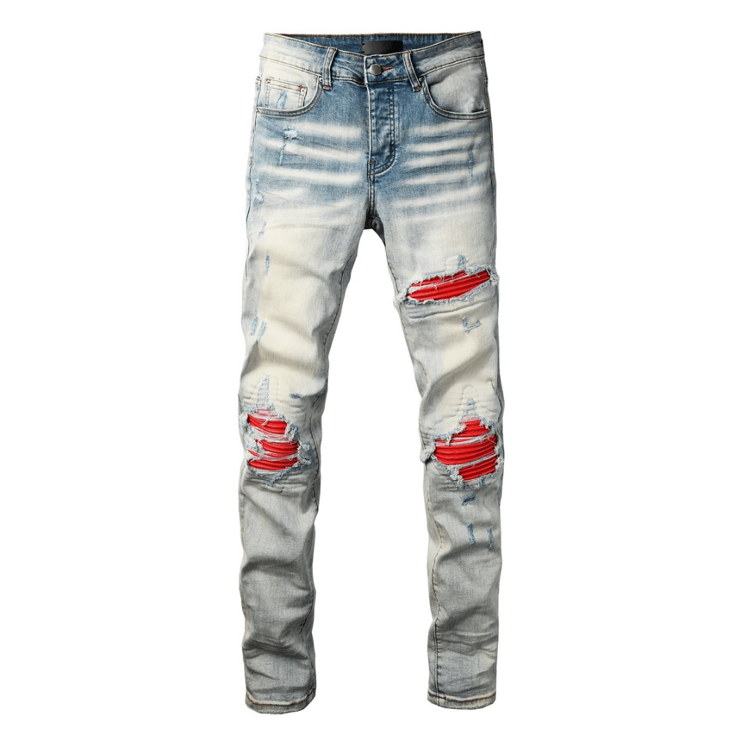 Amr Red Patch Ripped Jeans