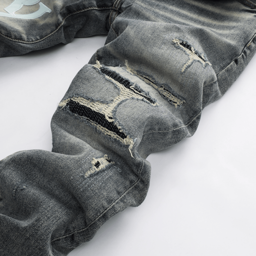 Amr Staggered Grey Blue Jeans