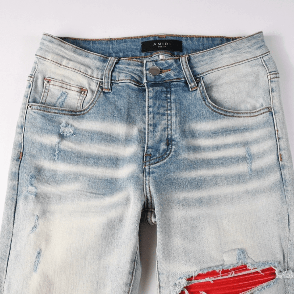 Amr Red Patch Ripped Jeans