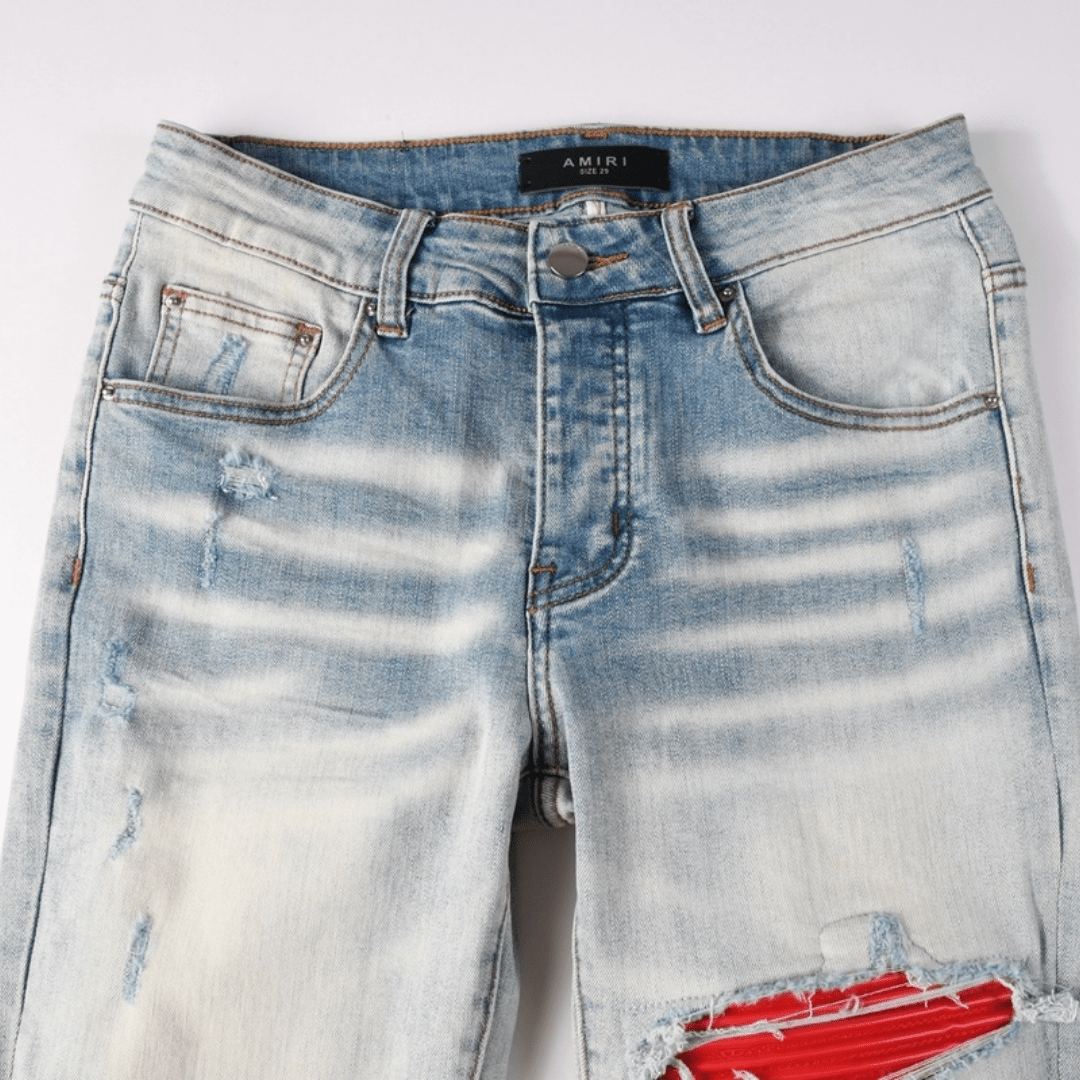 Amr Red Patch Ripped Jeans