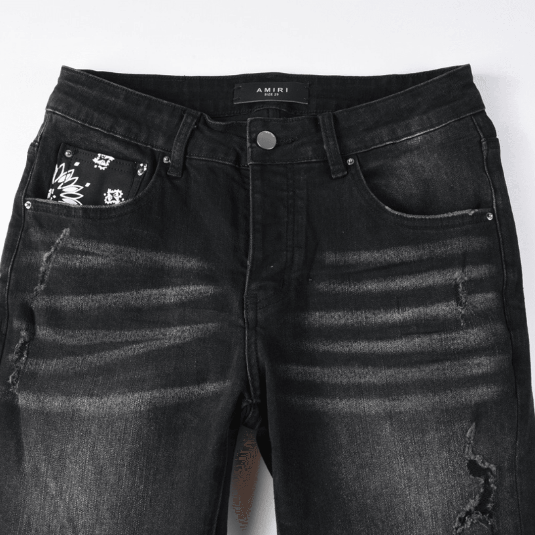 Amr Bandana Black Ripped Jeans