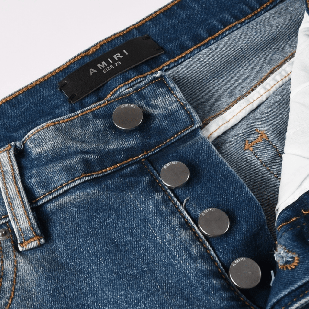 Amr Blue Patch Ripped Jeans
