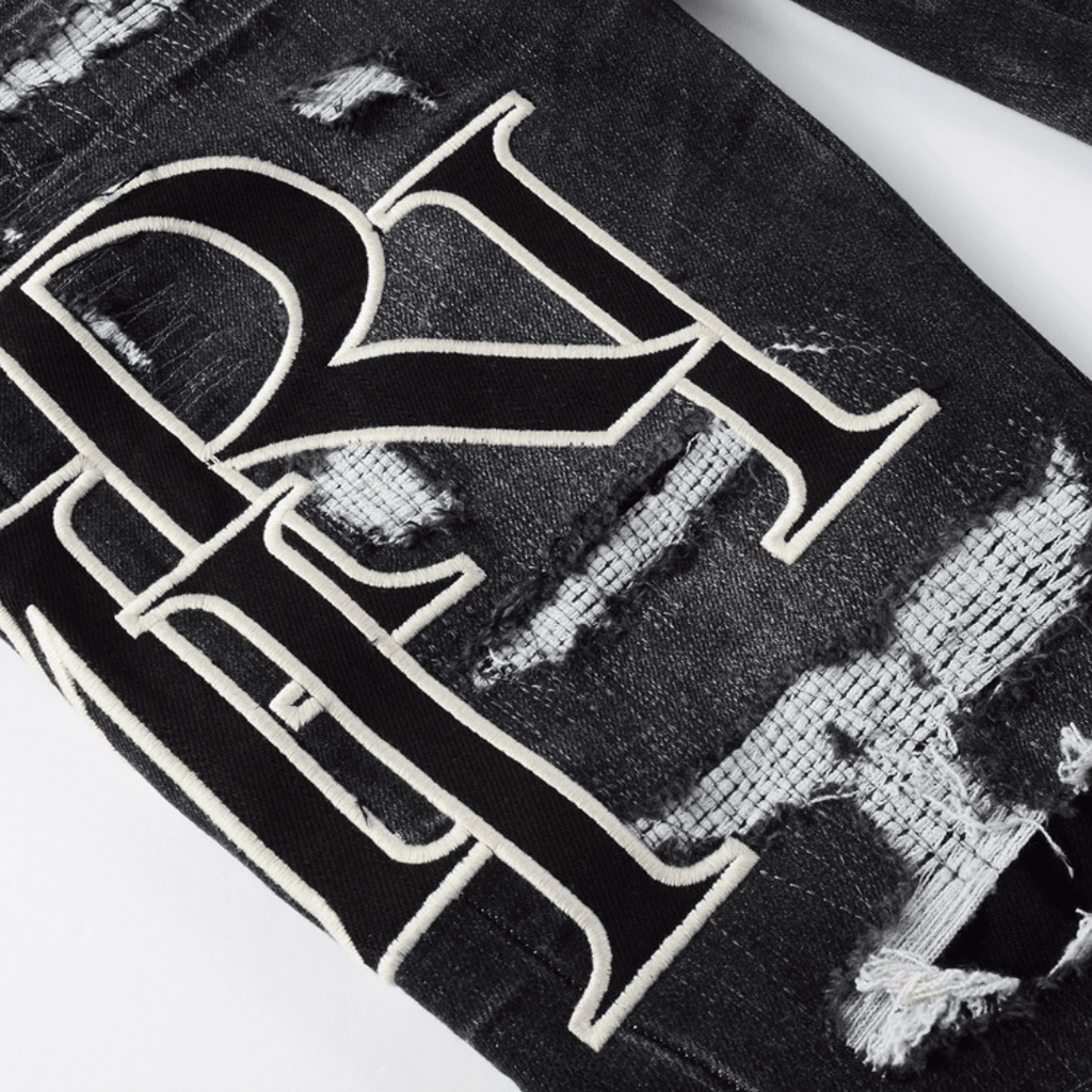 Amr Staggered Logo Black Jeans