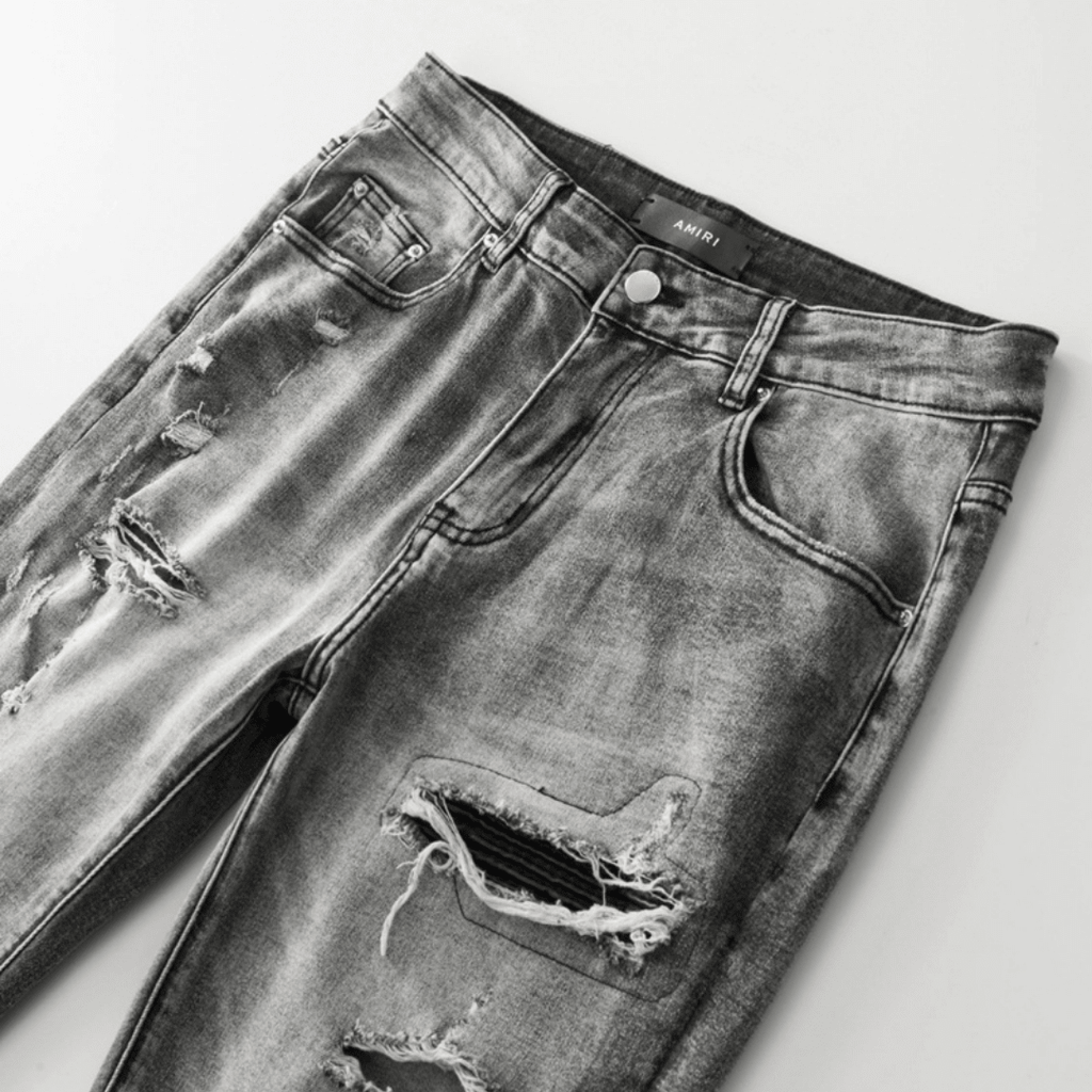 Amr Patch Ripped Grey Jeans