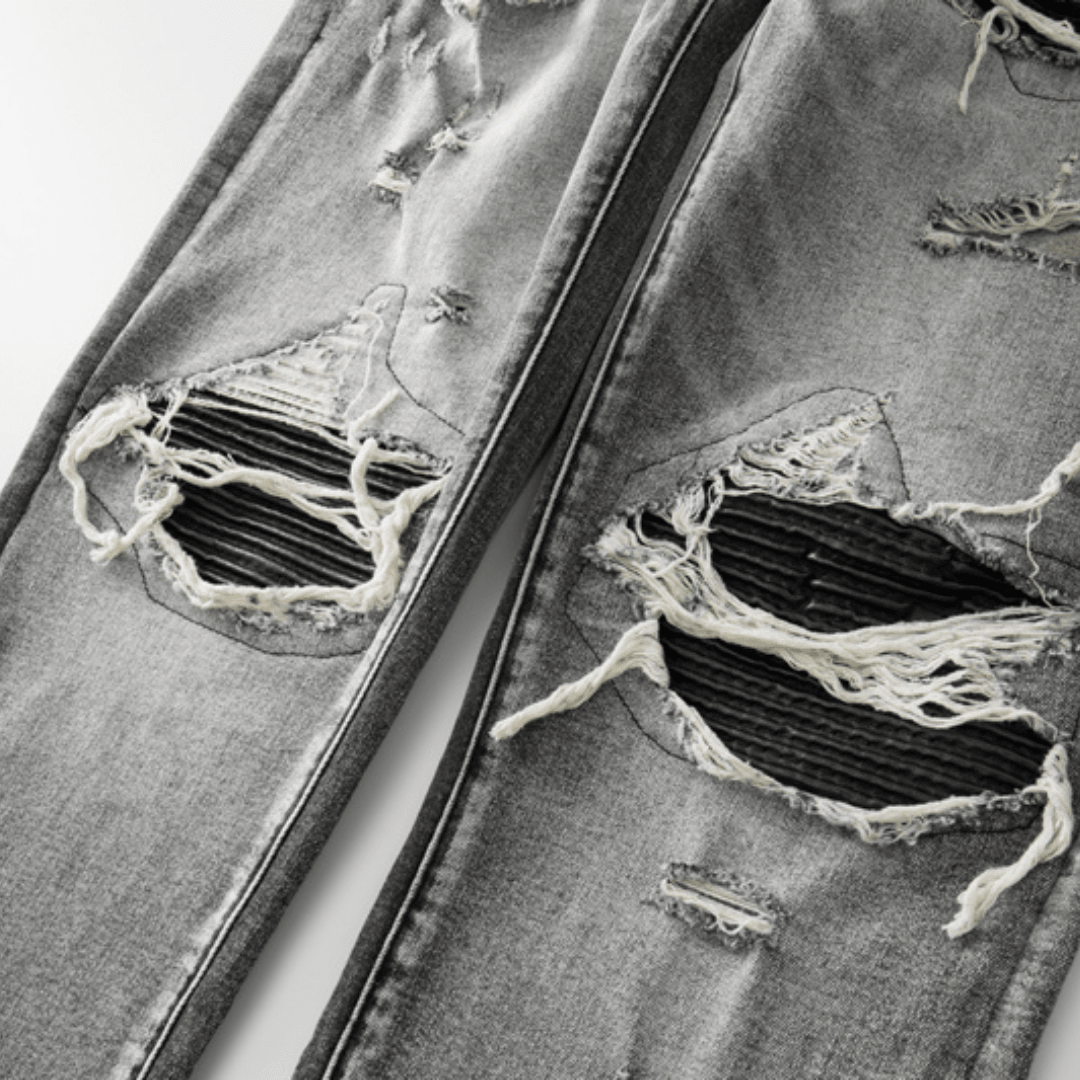 Amr Patch Ripped Grey Jeans