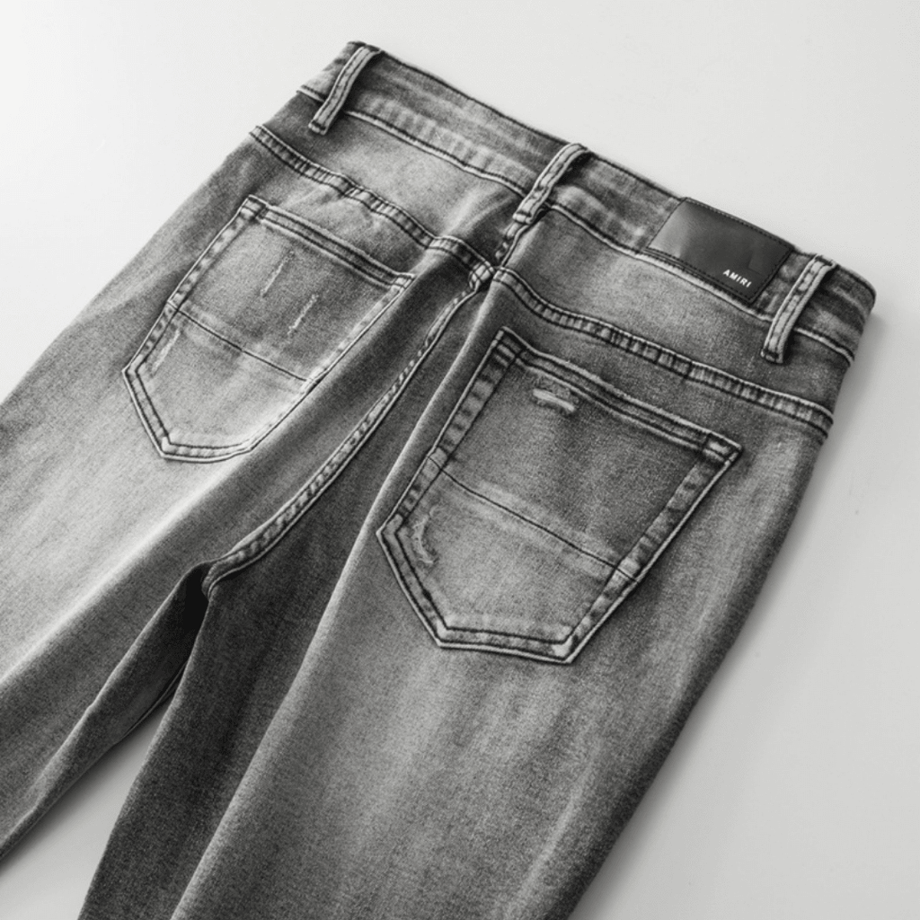 Amr Patch Ripped Grey Jeans
