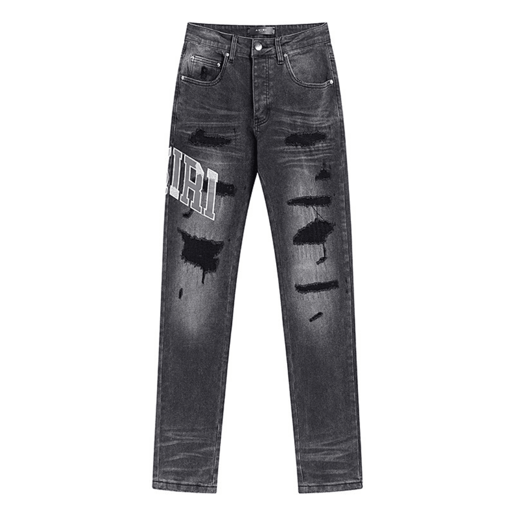 Amr Grey Staggered Logo Jeans