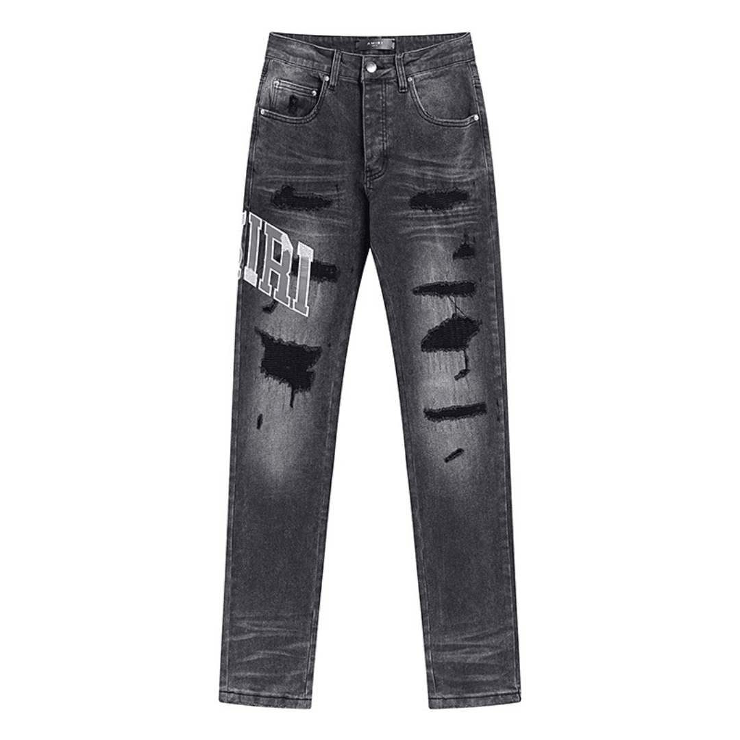 Amr Grey Staggered Logo Jeans