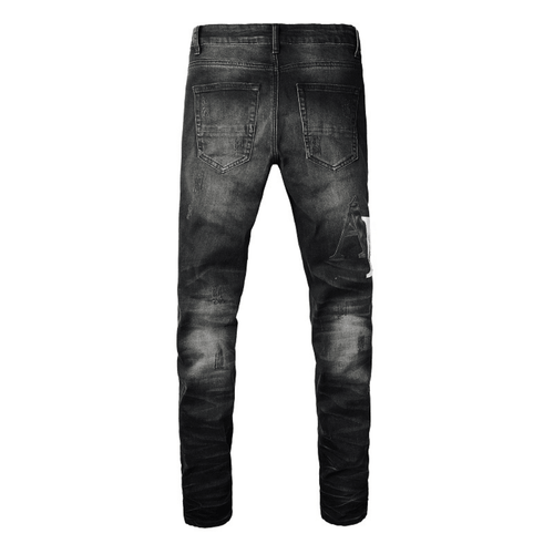 Amr Logo Distressed Black Jeans