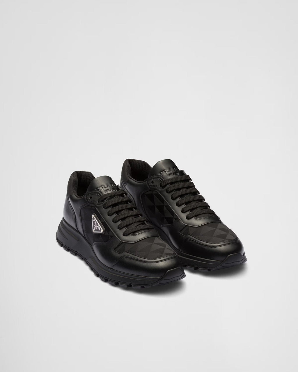 High-Top-Sneaker aus Leder und Re-Nylon