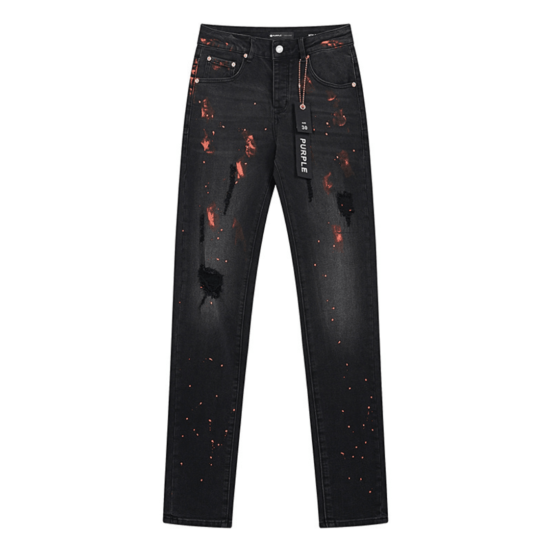 Purple Distressed Paint Jeans