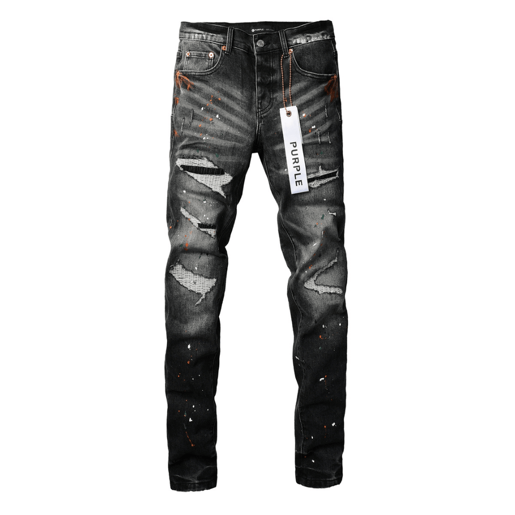 Purple Distressed Paint Jeans