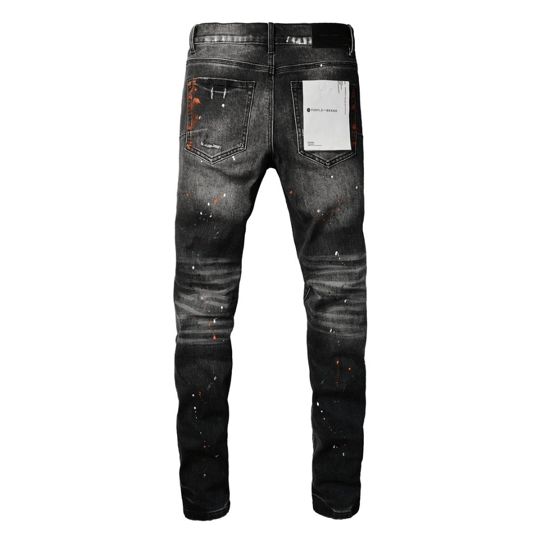 Purple Distressed Paint Jeans