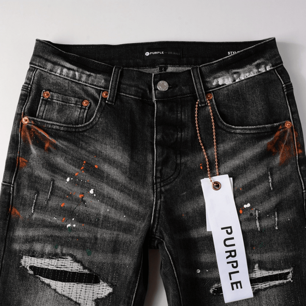 Purple Distressed Paint Jeans