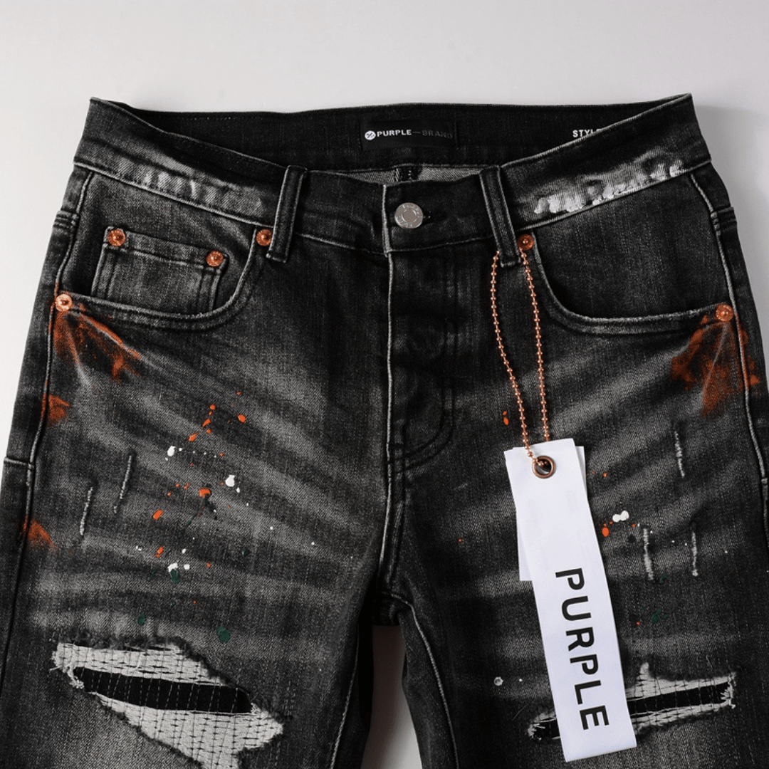 Purple Distressed Paint Jeans
