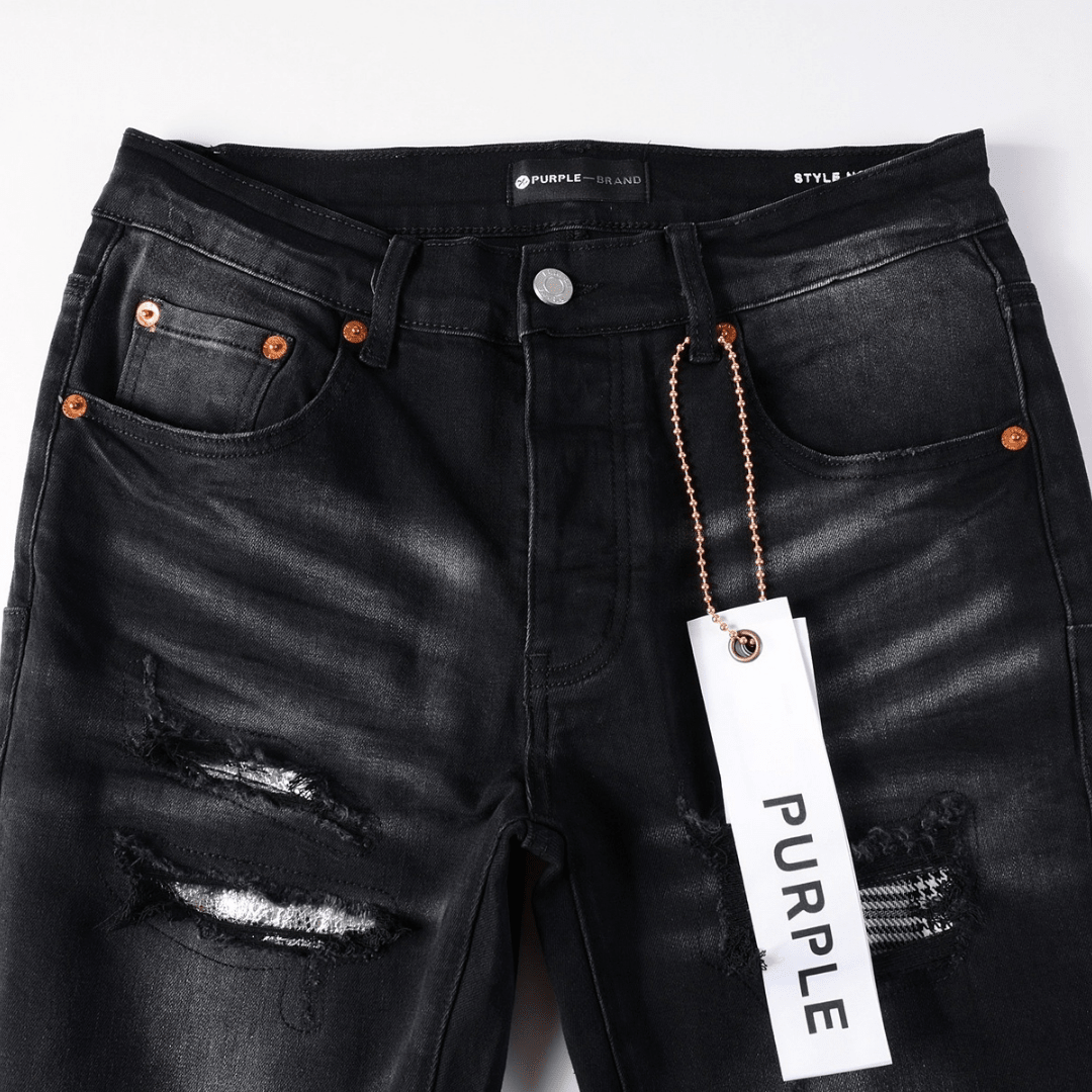 Purple Monogram Patch Ripped Jeans