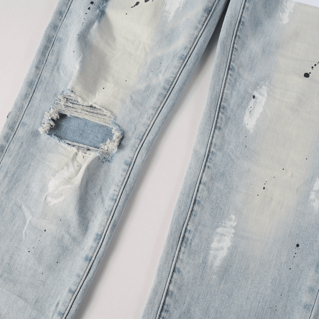 Purple Paint Light Blue Jeans
