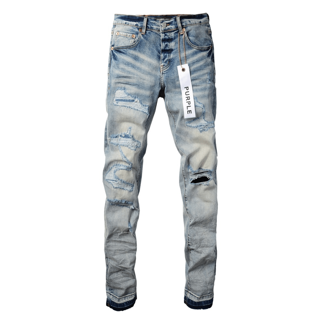 Purple Ripped Blue Jeans