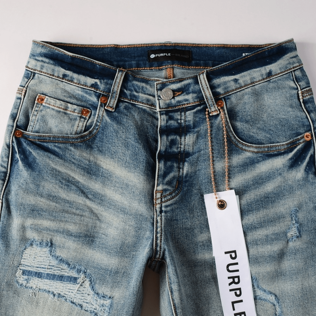 Purple Ripped Blue Jeans