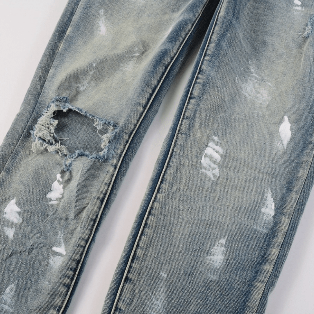 Purple Ripped Paint Jeans
