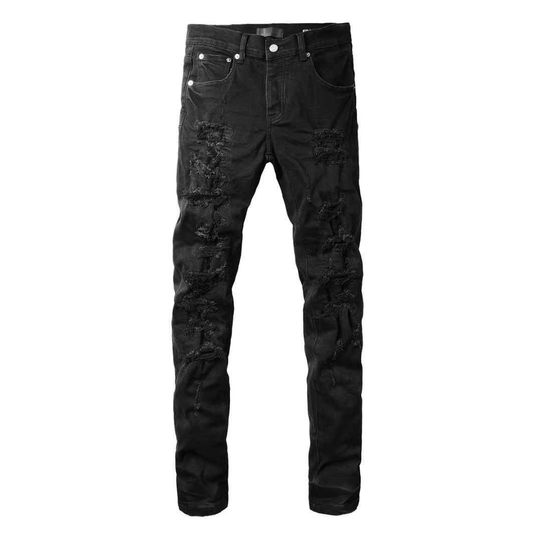 Purple Triple Ripped Black Jeans